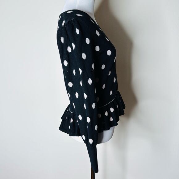 Rebecca Taylor Wool Black and White Polka Dot Peplum Sweater - Picture 7 of 11